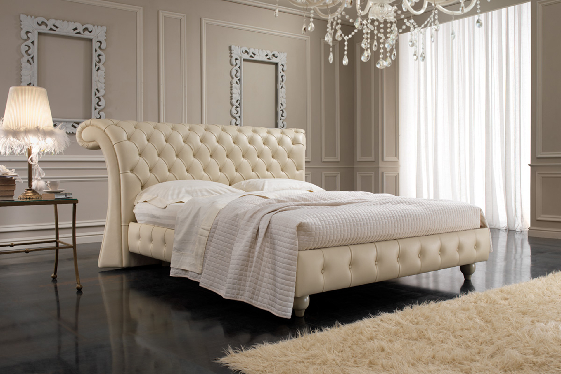 Completo letto matrimoniale “Cuore” bianco beige, bianco in cotone stile  classico