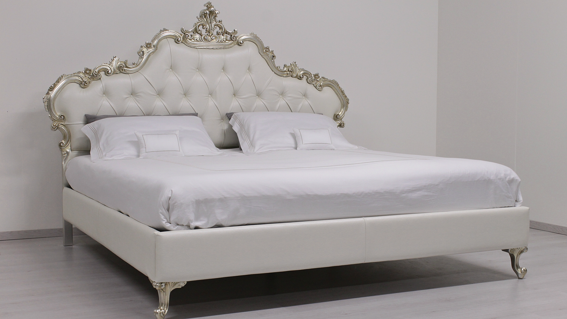 LETTO MATRIMONIALE ECOPELLE CON RETE DOGHE - DESIGN MODERNO PELLE ECO  BIANCO ITA