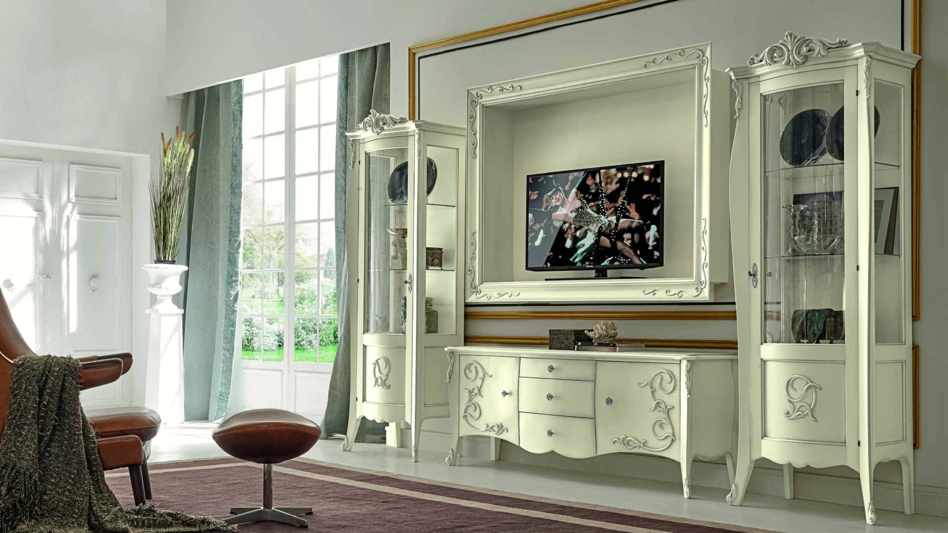 Porta Tv barocco bianco luxury 120 cm - Le Chic Arredamenti